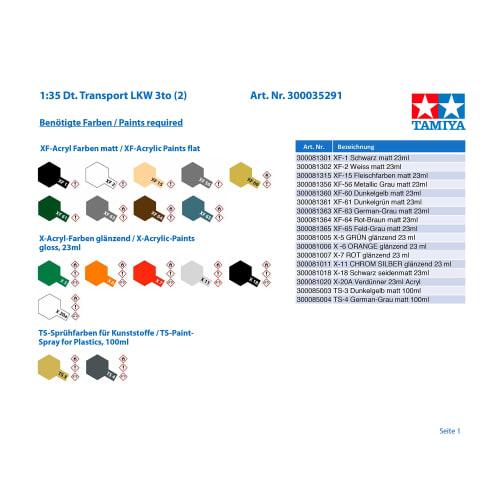 Tamiya 1/35 Military Miniature Series No. 291 German Army 3-Ton 4x2 Cargo Truck Plastic Model 35291