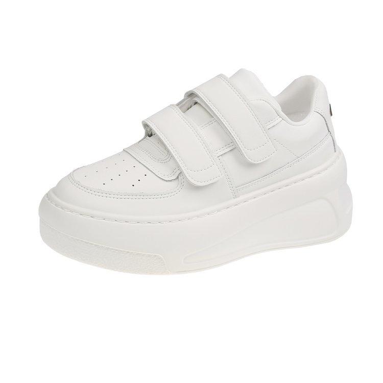 

Кожаная толстая подошва 2025 маленький толстячок дин~ липучка толстая подошва увеличивающие рост бархатные повседневные туфли кеды женские маленькие белые туфли женские 40 белый