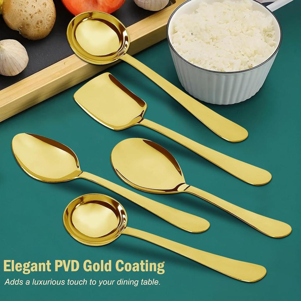 5 Pieces Stainless Steel Serving Spoons Set for Dining Table/Kitchen, 1.8 mm Heavy Gauge