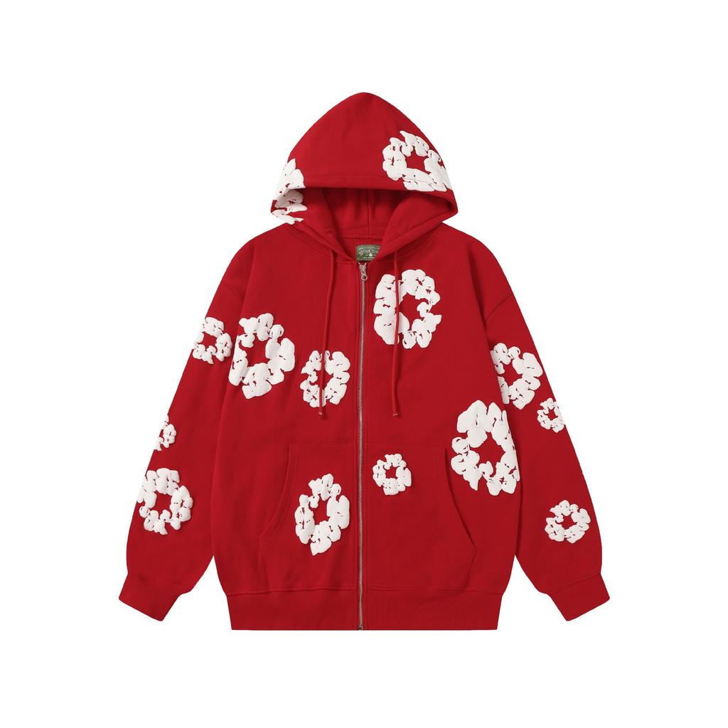 Modna bluza z kapturem i zamkiem, wypełniona pianką kapok, z nadrukiem - Jesienna moda unisex