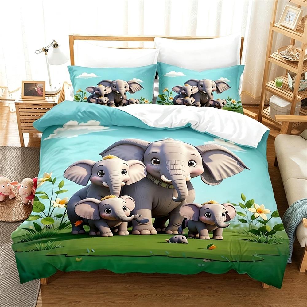 Cute Cartoon Elephant Duvet Cover Set 3D Animal Bedding Set Soft Microfiber Quilt Cover For Kids Adults Bedroom