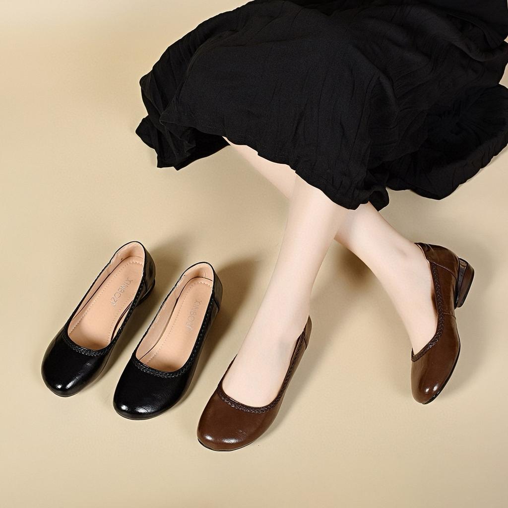 Women's autumn new mango head light mouth woven single shoes comfortable low heel lazy shoes women's flat shoes