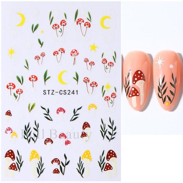 Water Nail Decal Sticker Flower Leaf Tree Green Simple Autumn Slider for Manicure Nail Art Watermark Tips
