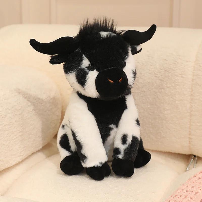 Cute Highland Cow Plush Toy Soft Fluffy Stuffed Scottish Cattle Animal Lifelike Cow Plushie For Girls Birthday Gift Home Decor