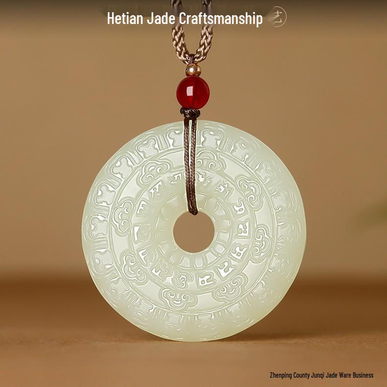 Hetian Jade Cloud Peace Buckle Pendant Necklace - Unisex Retro Style for Luck