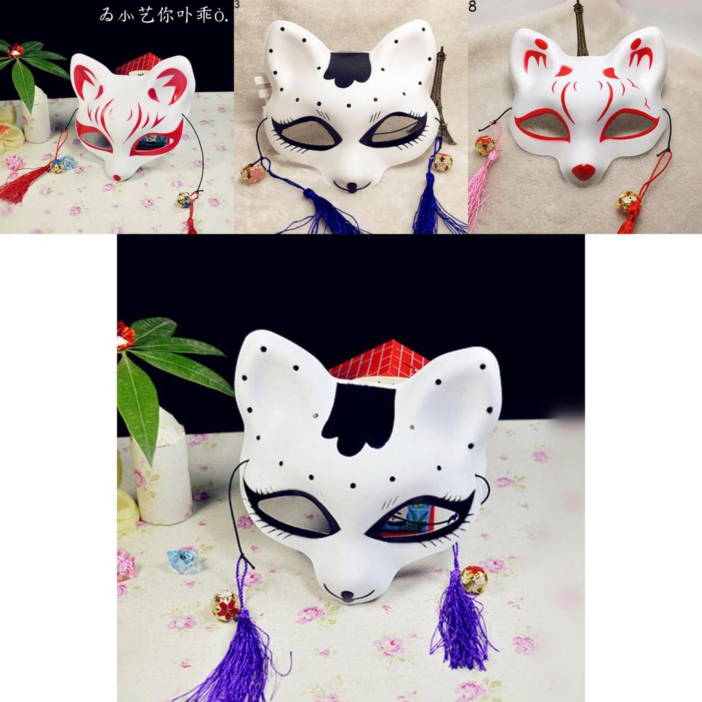 Japanischer Anime Halbgesichts-Fuchsmaske Handbemalt Kitsune Cosplay Halloween Kostüm Zubehör