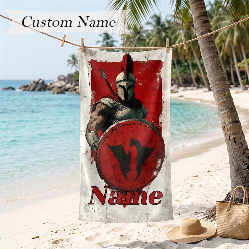 Spartan Warrior Custom Name Printed Beach Towel Personalized Soft Towel For Swimming Beach Travel