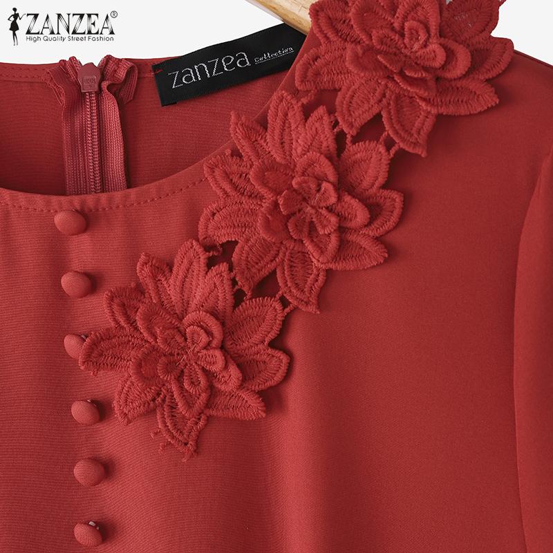 ZANZEA Women Casual Round Neck Summer Short Sleeve Pleated Dress