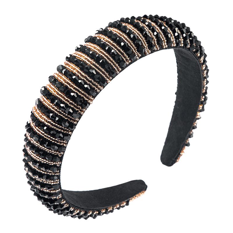 1Pc Padded Head Crown Elegance Crystal Beaded Multicolor Wide Edge Baroque Women's Hair Band Headband