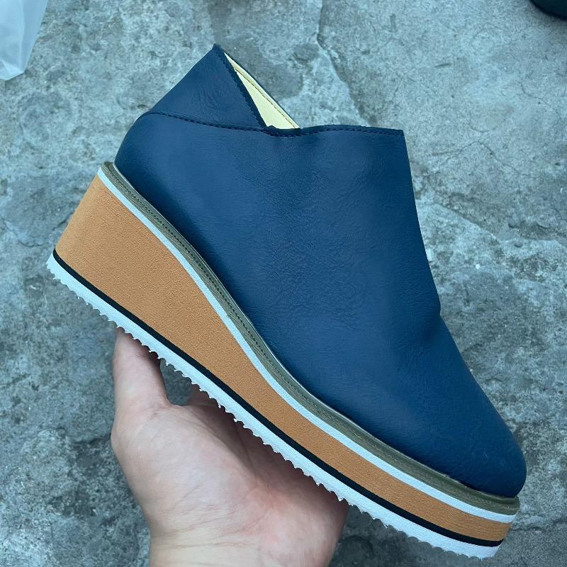 New booties for autumn and winter, plus size women's shoes, round toe, platform soles, wedge side zippered casual boots