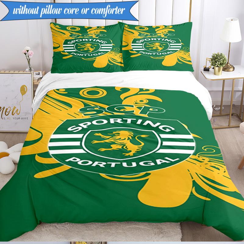 Set Biancheria da Letto 3 Pezzi Emblema Cresta Sporting Cp Stampa 2D (Include 1 Copripiumino + 2 Federe Senza Imbottitura), Decorazione camera da letto, Regalo ventilatore