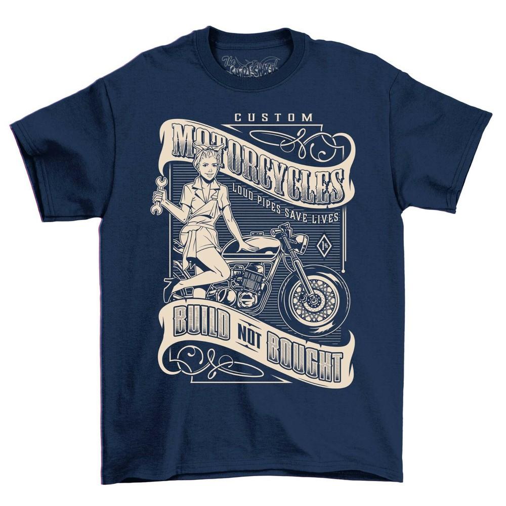 Adults Custom Motorcycle Men's T-Shirt Mechanic Girl Loud Pipes Save Lives Shirt