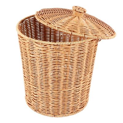 Dokuma Sepet Çöp Kovası Yuvarlak Rattan Kapaklı Çöp Sepeti Saksı Dokuma Saklama Sepetleri Hasır Çöp Sepeti Çöp Kutusu