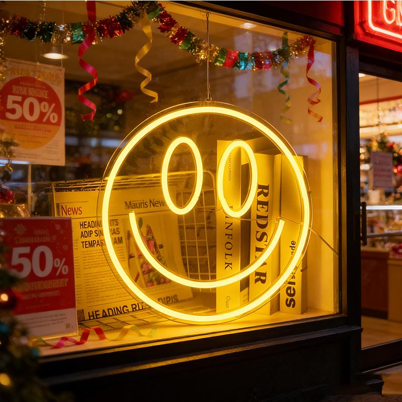 

Smile Face Neon Sign LED Neon Light Wall Decor Smiley Face Light Up Signs USB Powered Yellow Neon Signs For Bedroom Yellow