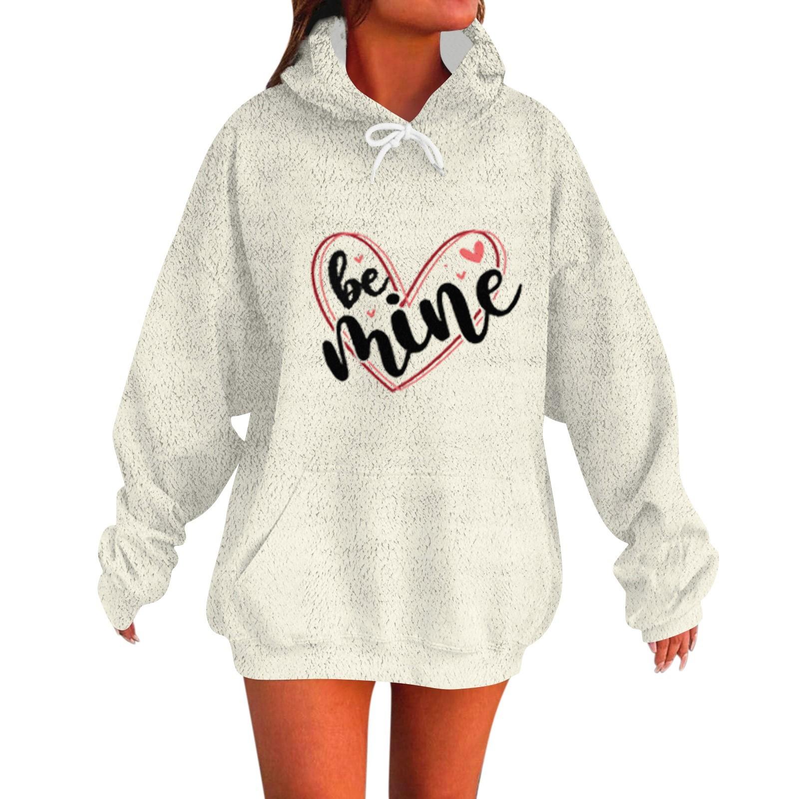 

BE MIME Женская мода Повседневный свитер с длинными рукавами и капюшоном с принтом ко Дню святого Валентина XL белый