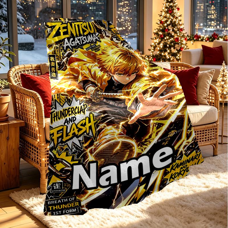 Custom Name Personalized Demon Slayer Print Blanket, Home Decor, Bedroom, Sofa, Camping, Couch, Gifts for Birthday ChristmasEnthusiasts