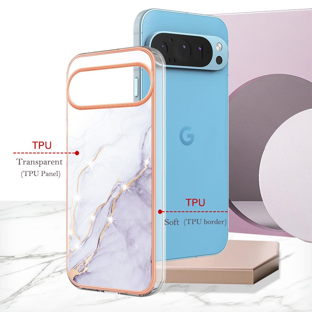 For Google Pixel 9/Pixel 9 Pro TPU Case with IMD Marble Pattern Electroplated Back Cover