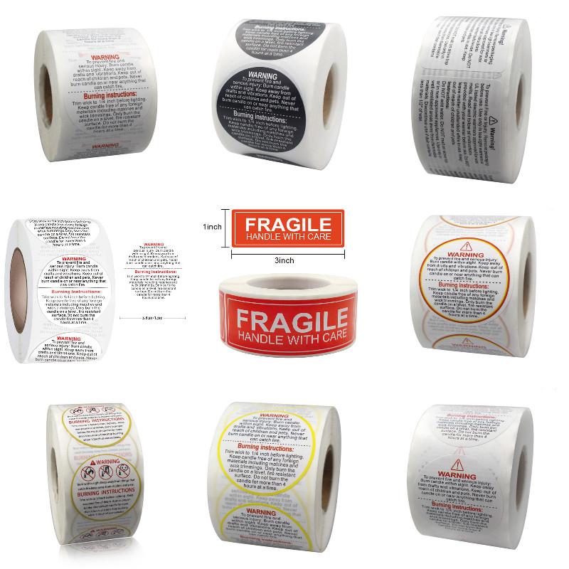 1Roll Fragile Stickers Candle Warning Label Candle Jar Container Stickers Waterproof Wax Melting Safety Label Vow Sticker Label