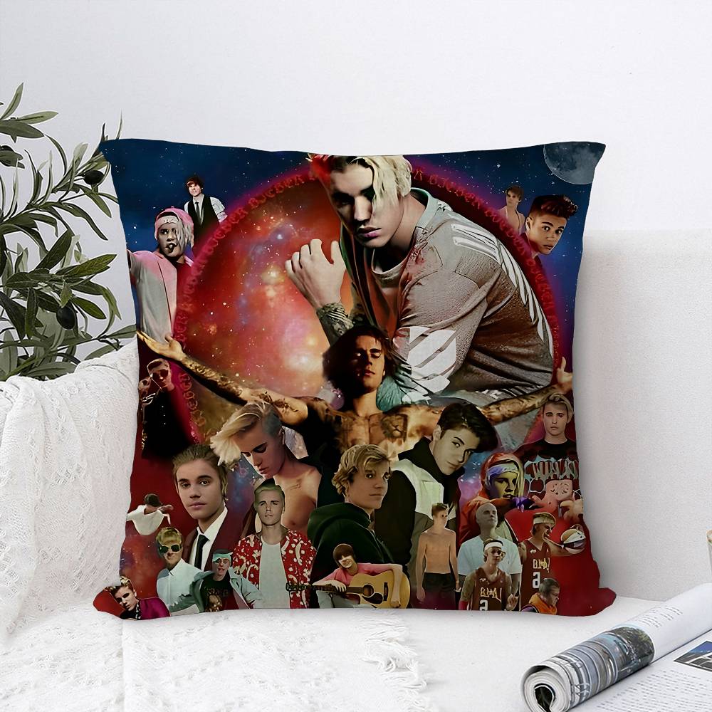 Federa per cuscino con stampa di J-Justin e B-Bieber, regalo a tema cartoni animati, copricuscino per camera da letto, casa, divano, sedia, decorazione per cuscino.