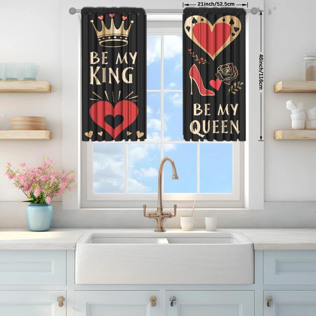 2pcs Be My King/queen Printed Curtain for Home Decor - Rod Pocket Window Treatment for Bedroom, Office, Kitchen, Living Room