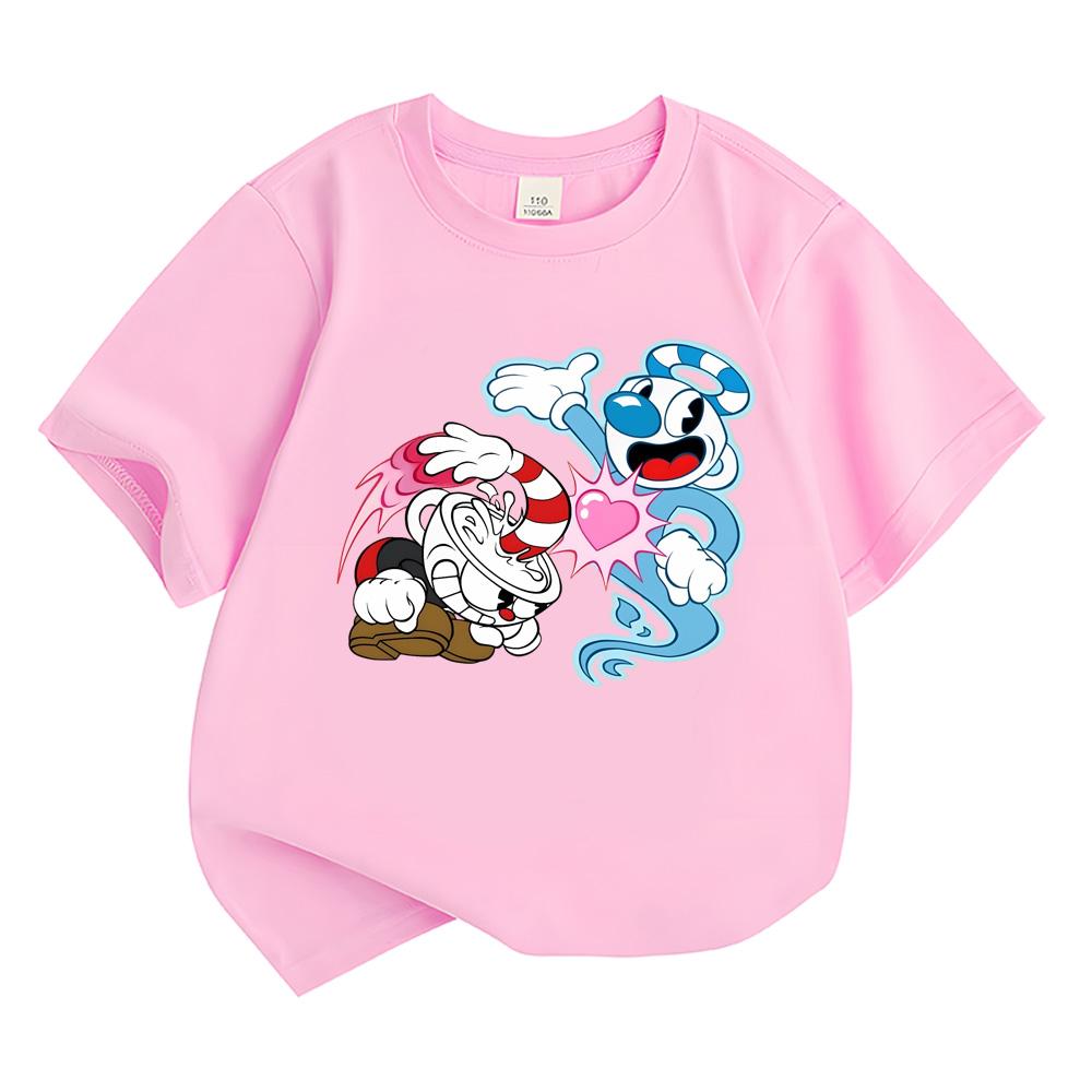 Cuphead  Kawaii Boys Girls T-shirt Kids Clothing Hip Hop Tops Short Sleeves Sports Fashion Streetwear Manga/Comic Tees Toddler