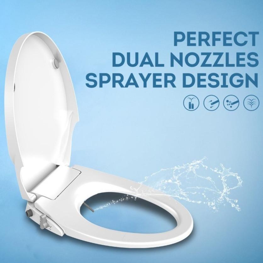 Non-Electric Bidet Toilet Seat Cover Soft Closing Dual Nozzle Manual Control Bidet Seat Home Universal Toilet Seat Lid