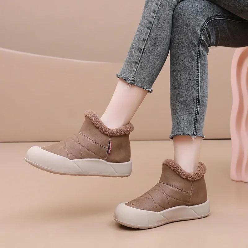 Snow Boots Korean Fashion Women Ankle Boots Winter Plush Warm Thick Bottom Anti Slip Comfort Outdoor Black Cotton Shoes Sneaker