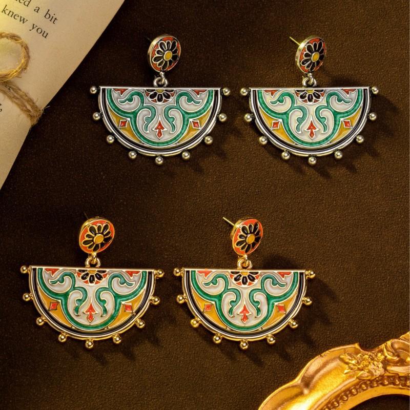 Vintage Enamel Cloud Shoulder Pattern Earrings With Chinese Style Versatile Temperament Oil Dripping Antique