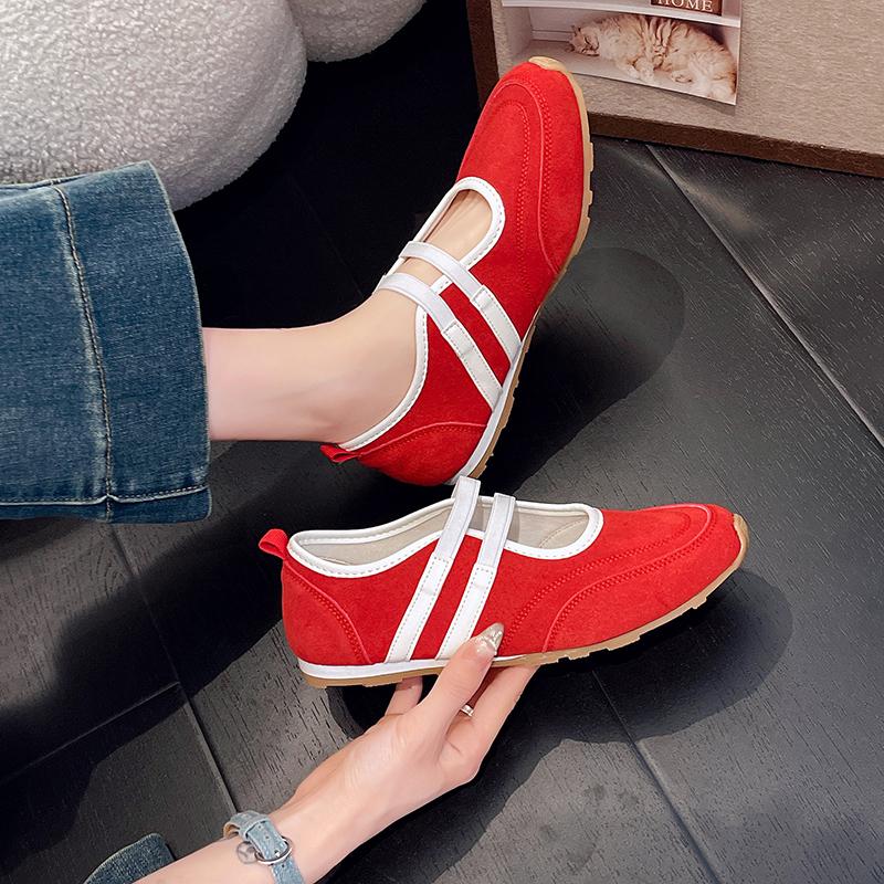 Damen Mary Jane Schuhe Ein Tritt Elastikband Flache Schuhe für alle vier Jahreszeiten Prägnante Freizeitkleid Jeans Damen Einzelschuhe