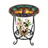 Huaqianguhh Outdoor Side Table, Round Small Mosaic Bird Butterfly Patio Accent, Indoor End Plant Coffee Tea Table for Yard Porch Garden Living