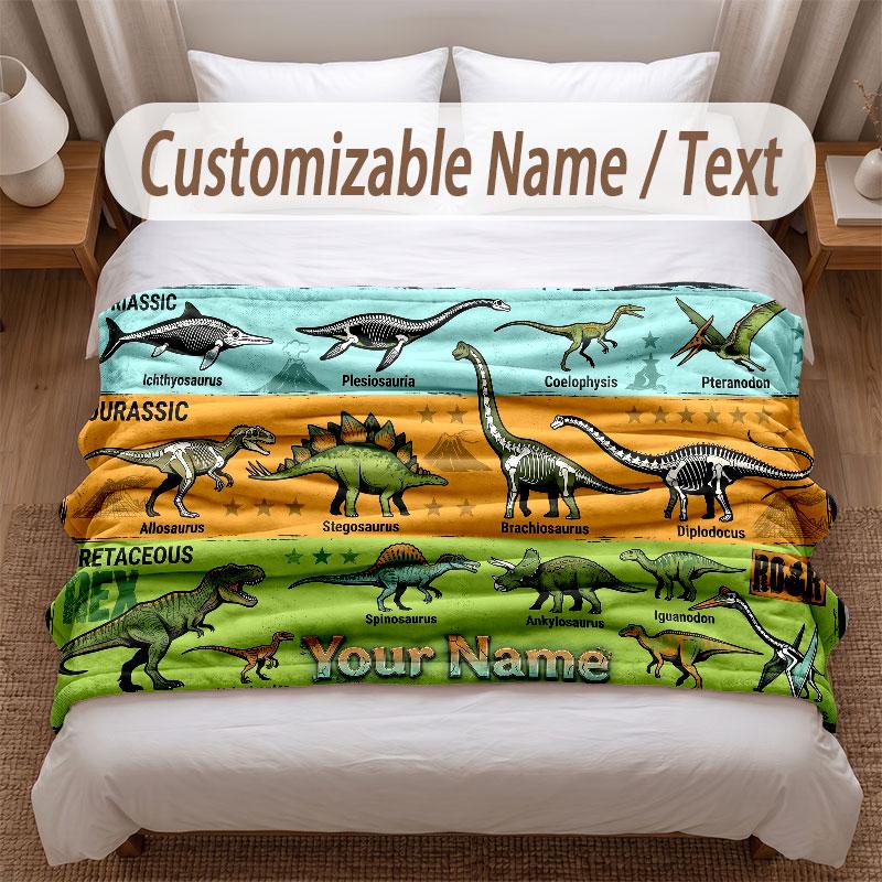 Coperta Morbida a Tema Dinosauri Personalizzata con Stampa Nome Testo Coperta Calda Decorazione Divano Casa Camera da Letto