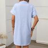 Ladies' Summer Loose Comfortable Casual Fashionable Stripe Print Short Sleeved Cotton Linen Medium Length Shirt Dress
