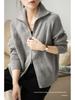 Women's European Style Pure Wool Turn-Down Collar Cashmere Cardigan with Double Zipper Knitwear.