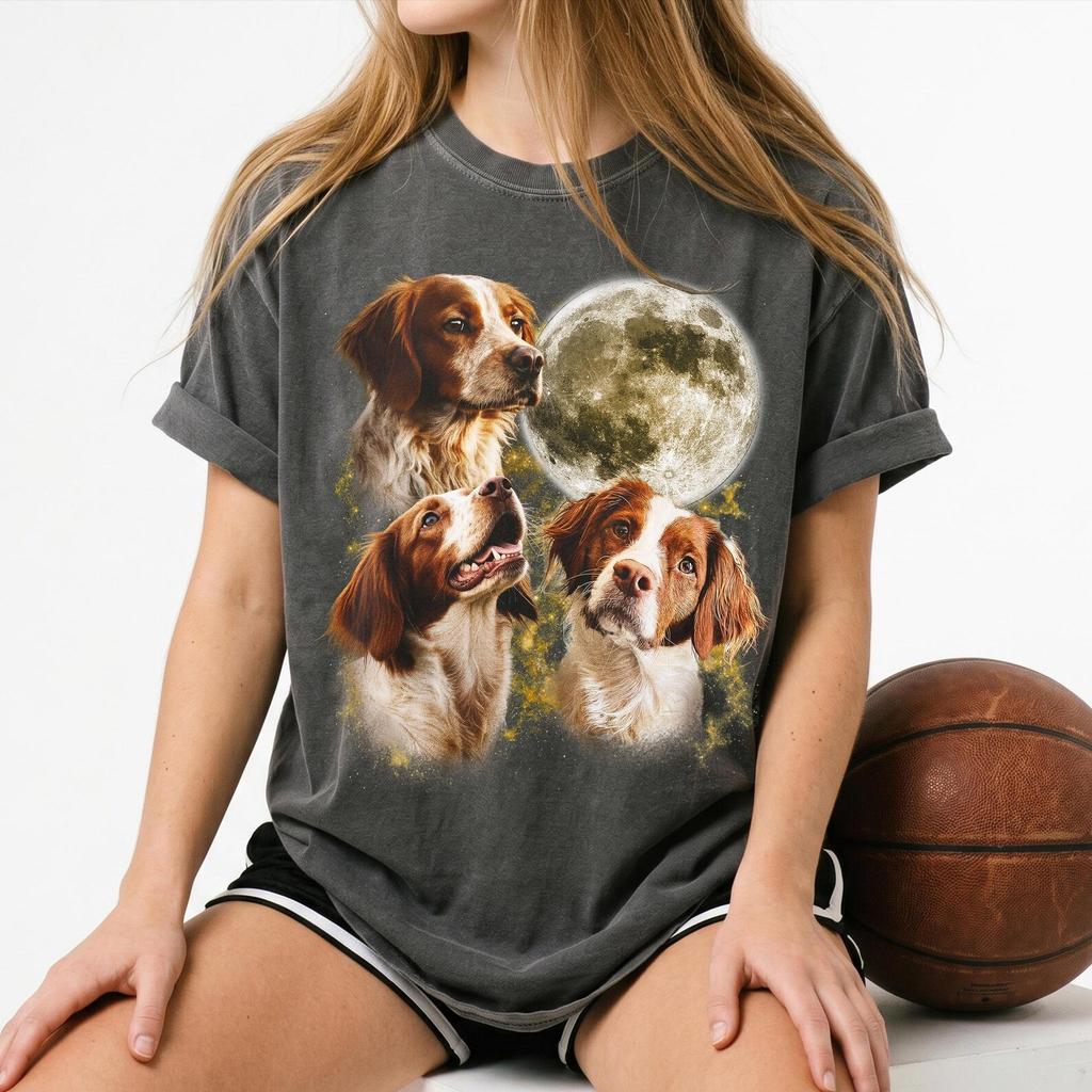 Brittany Spaniel Dog Moon Comfort Colors T-Shirt, Bird Dog Lover Pet Tee
