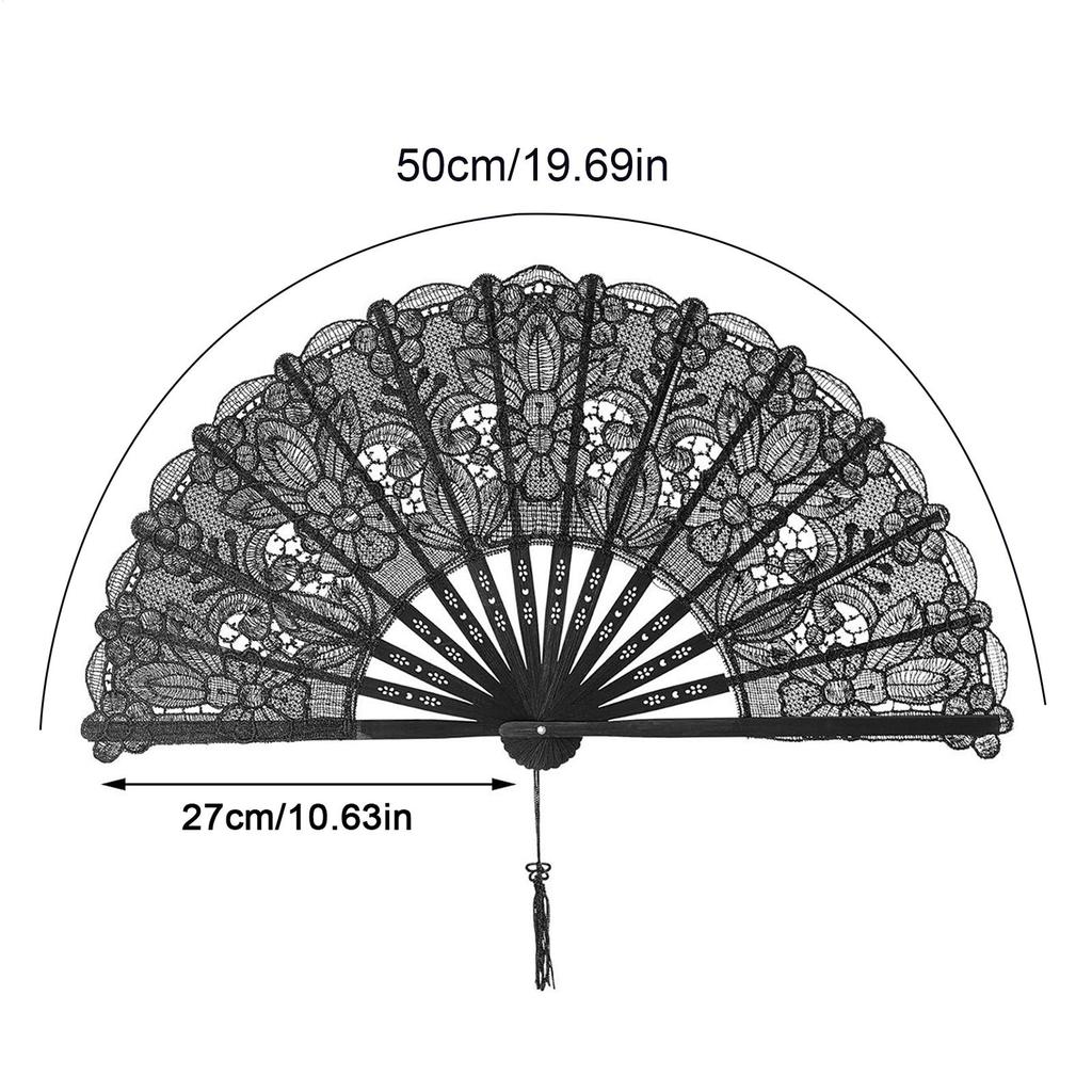 Ladies Lace Hand Fan Black Folding Fan Victorian Hand Fan for Wedding Party Favor Gift Dance Fan Ornament Halloween Party Supply