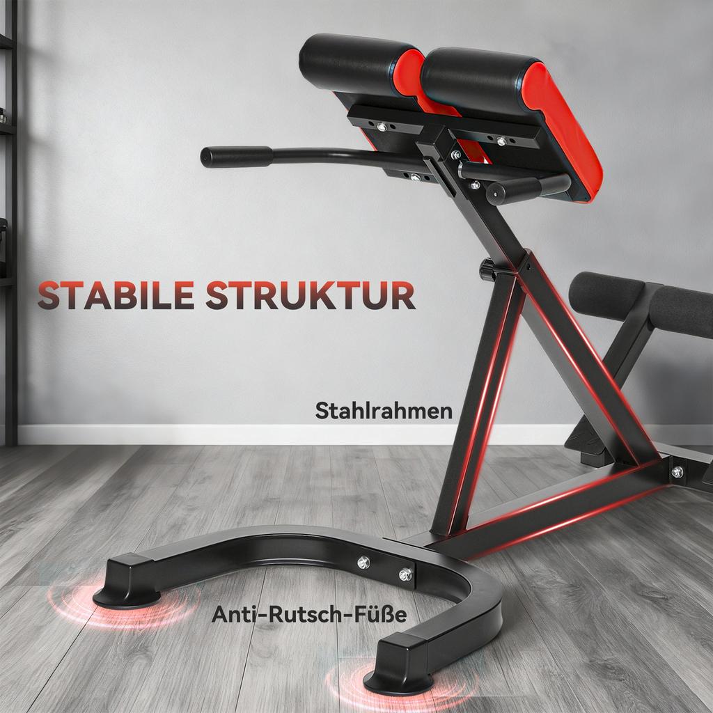 45-Degree Hyperextension Roman Chair, 5-Level Adjustable Back Extension Bench, Heavy-Duty Home Gym Equipment, Red