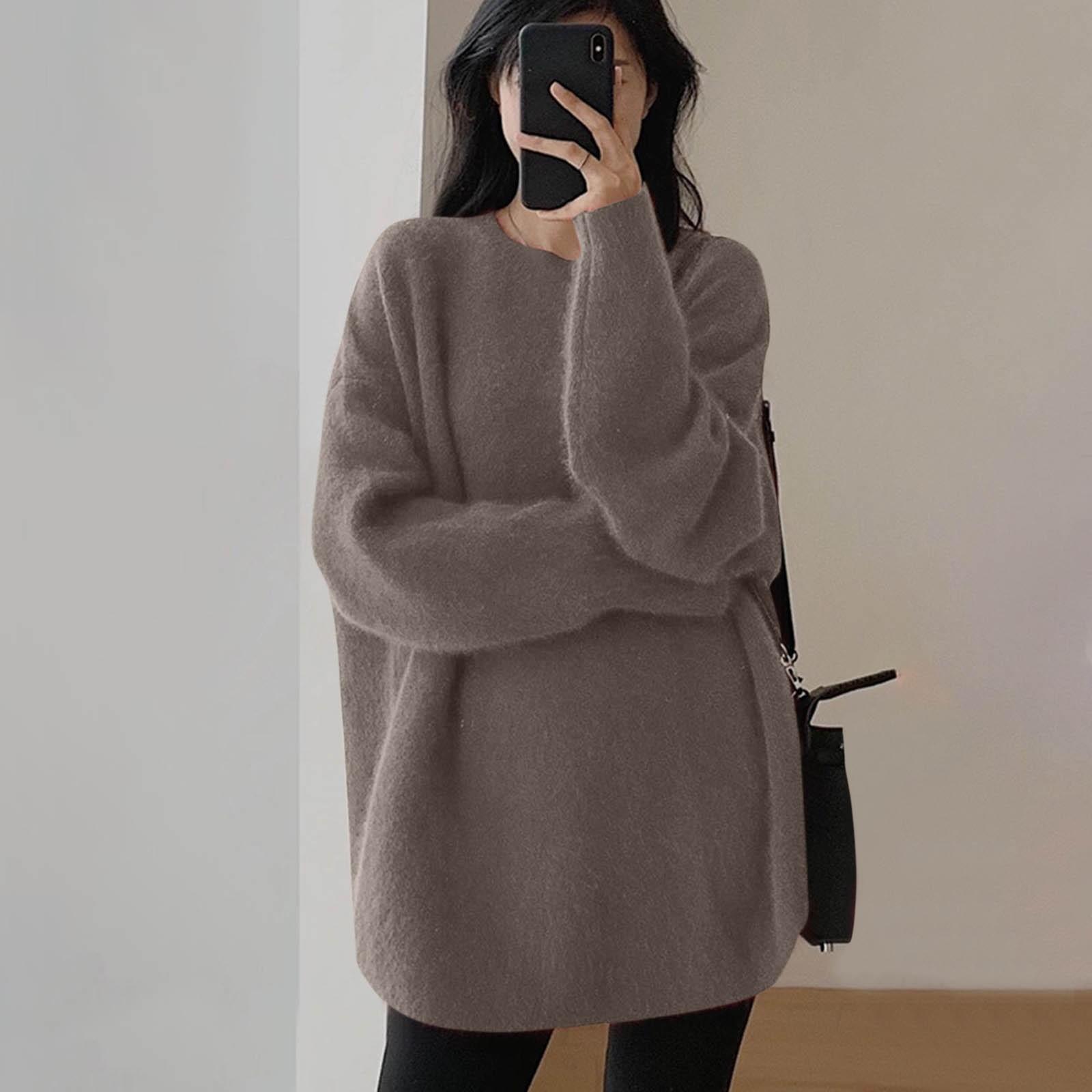 

Женская повседневная блузка с длинным рукавом и круглым вырезом из шамбре One Size коричневый