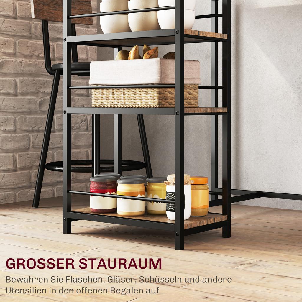 3-Piece Dining Set with Bar Table and 2 Chairs, Small Kitchen Set with Side Shelves, MDF, Metal, Black