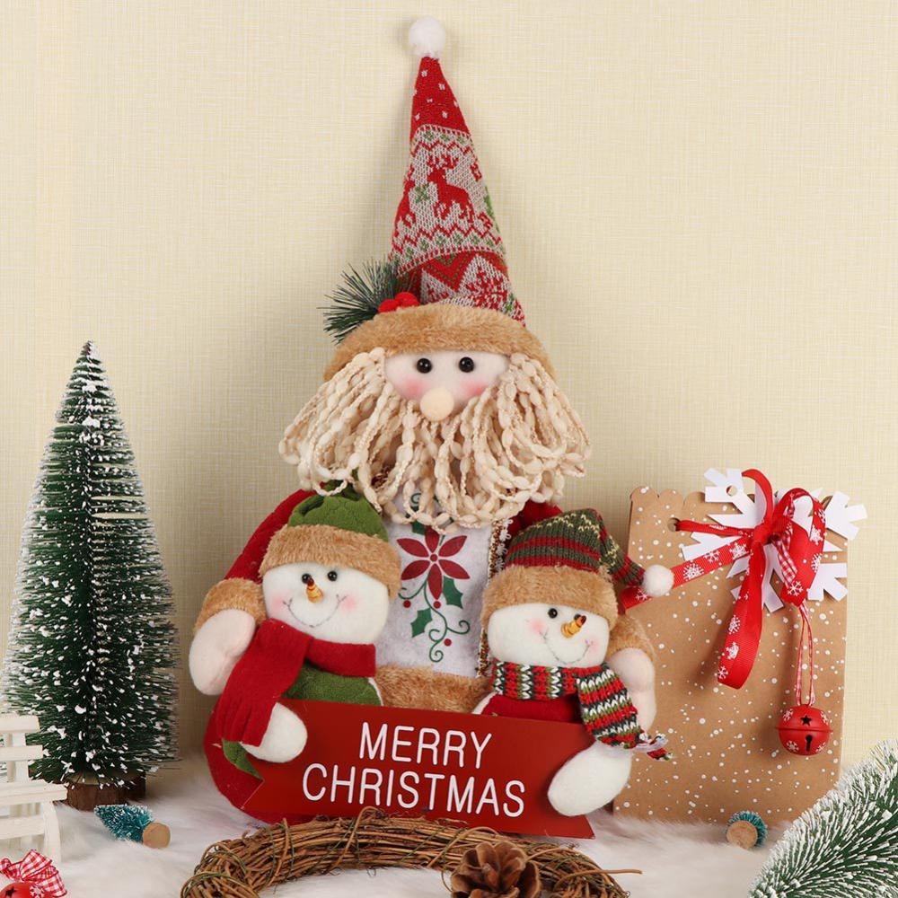 Christmas Dolls Decoration Short Plush Printe Santa Claus Snowman Doll for Christmas Tree Ornaments Figurin Room Decor Gift