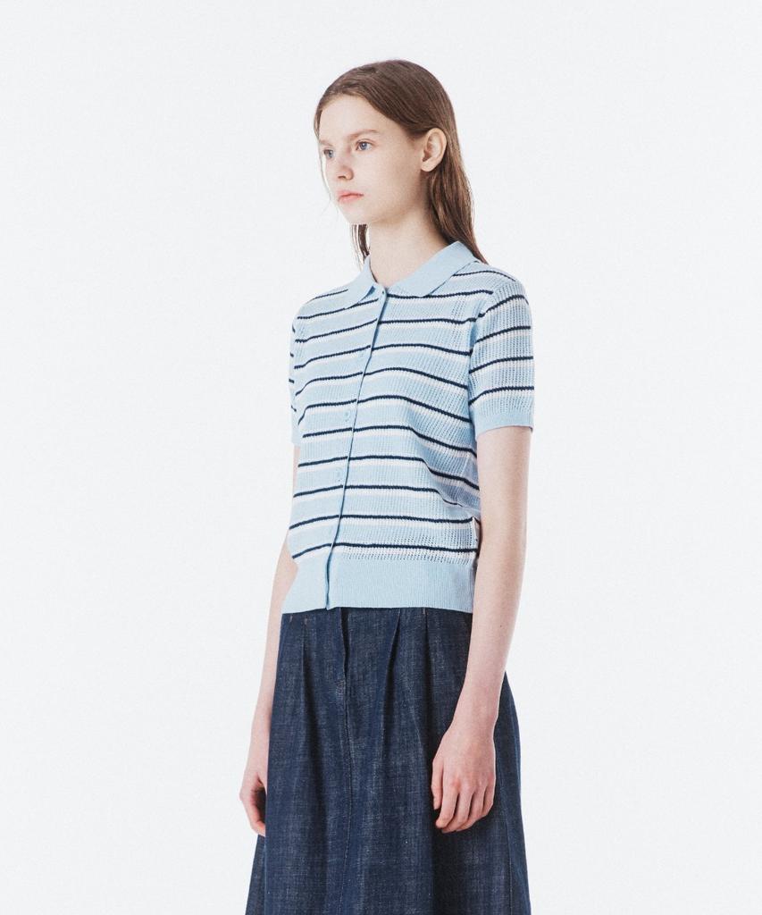 BROMPTON LONDON W Stripe Half Sleeve Knit - Sky Blue (P262Wkt132)