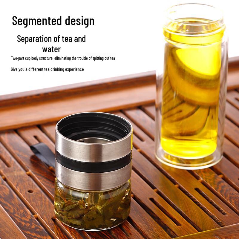 OLOEY Portable Double-Layer Borosilicate Glass Tea Infuser Bottle