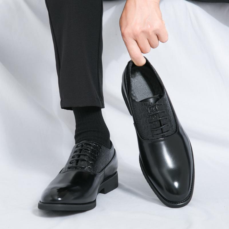 Large Size Men's Business Dress Leather Shoes 2025 Spring and Autumn New Men's Lace-up British Pointed Leather Shoes Wedding Shoes
