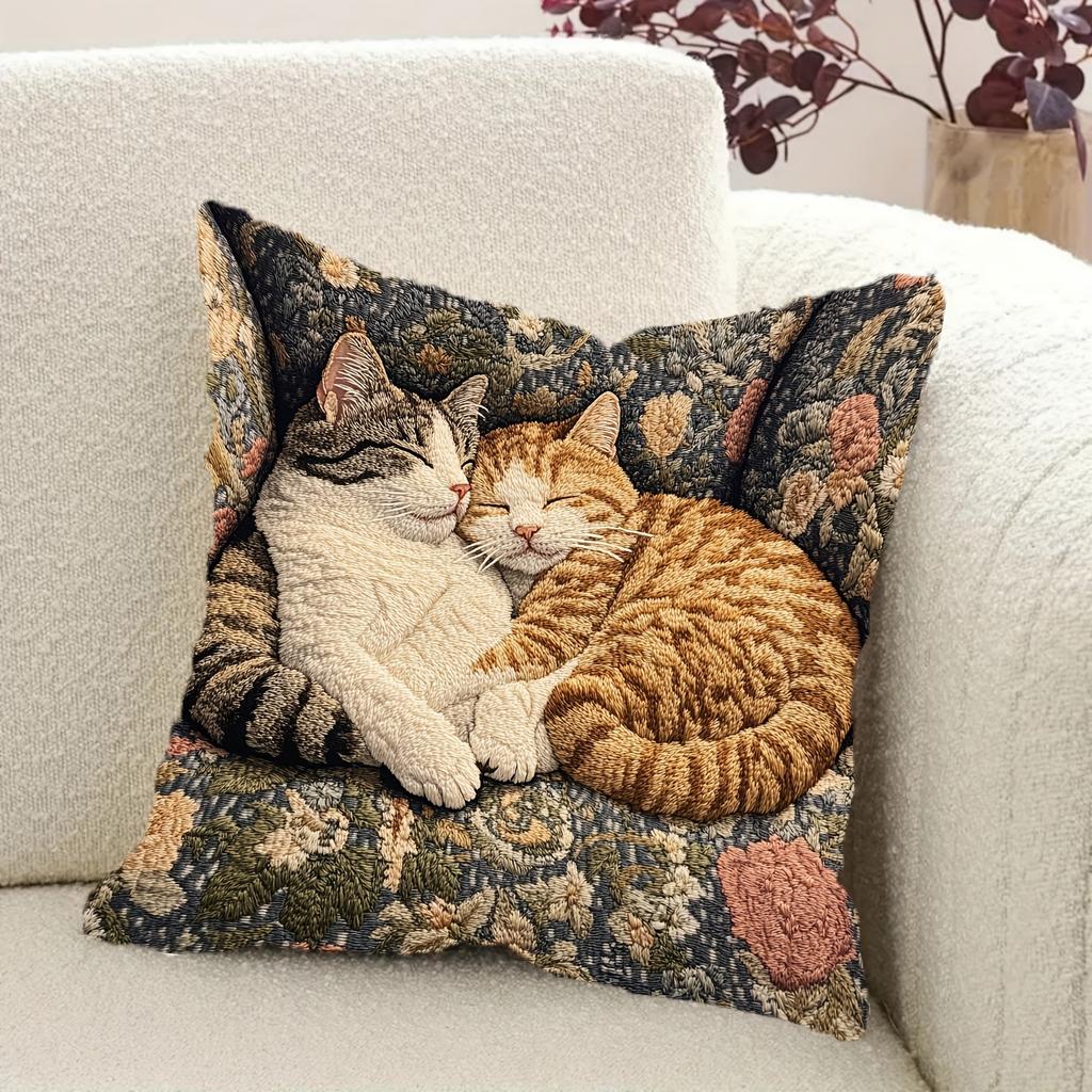 Cozy Cat-Print Pillowcase: Embrace Serenity with These Sleeping Kitties! Sofa cushion cover, home decoration, 2D printing