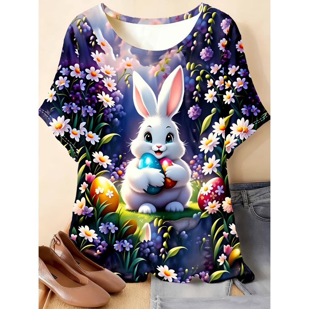 Plus Size Casual Crew Neck Short Sleeve Tiger Horse Animal Print T-Shirt - Soft Stretch Polyester Fabric Spring and Summer Womens Relaxed Fit Clothing
