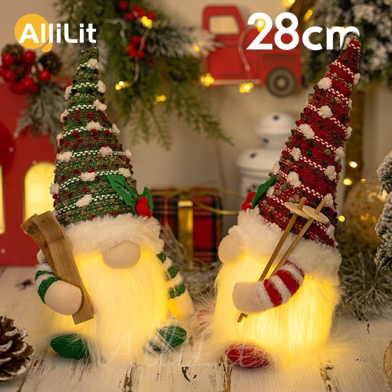 

AlliLit 2024 Рождественская кукла Сани Эльф Лыжный Гном со светодиодной подсветкой Рождественские украшения для дома Рождество 2024 Новый год 28 см