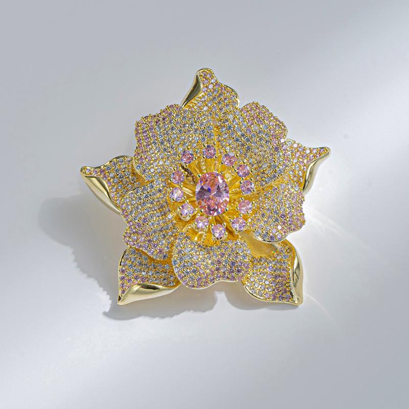 Bo Xin Yun Luxury Pink Gemstone Peony Brooch with Zircon Micro-inlaid Design