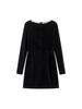 Women's Elegant Beaded Velvet Square Neck Rhinestone Long Sleeve Dress – Winter Formal/ New Year’s Dress