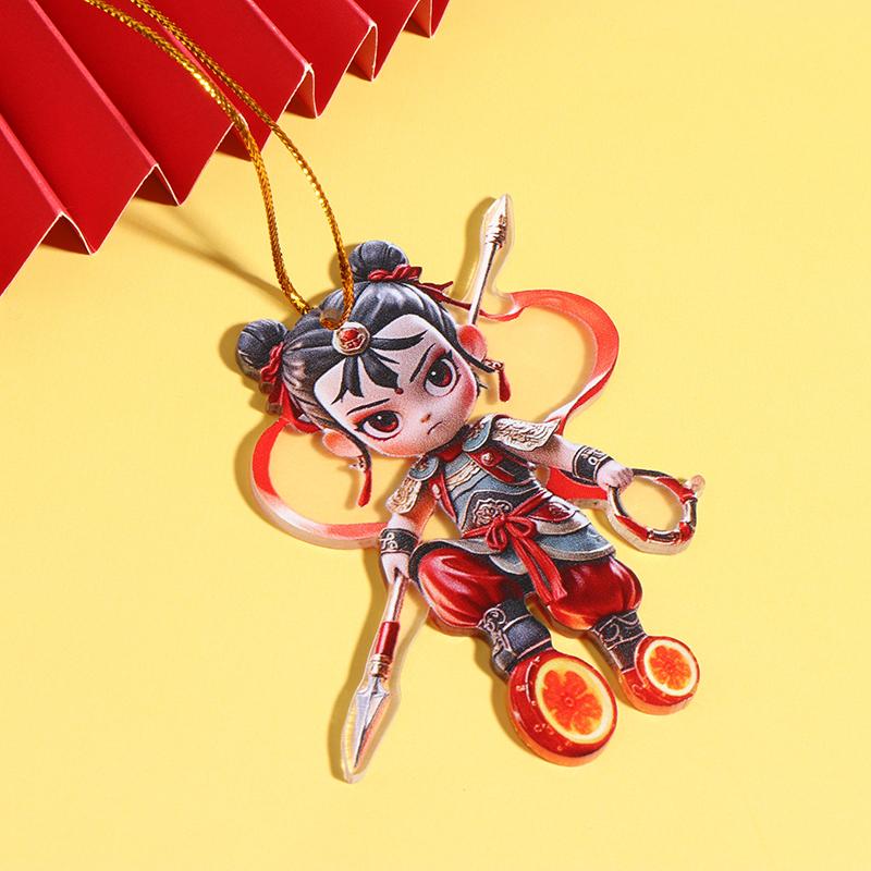 Cartoon Nezha Pendant Keychain Anime Nezha 2D Flat Acrylic Ornament Charm,Hanging Decoration For Car,Bag,Festive,Party,Gift