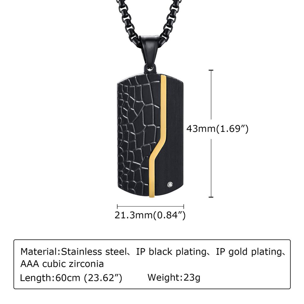 Necklace For Men Stainless Steel Zircon Inlay Geometric Pendant Black Necklace Metal No Fade Anti Rust Fashion Design Jewelry