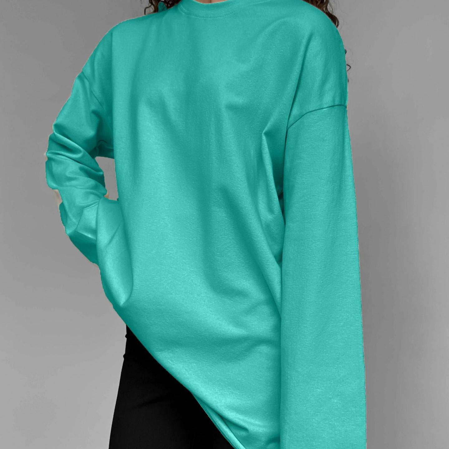 

Женские футболки большого размера с длинным рукавом, базовая футболка с круглым вырезом, весенне-осенние топы, повседневные спортивные модные повседневные вещи 2000 года, свободные футболки для женщин S